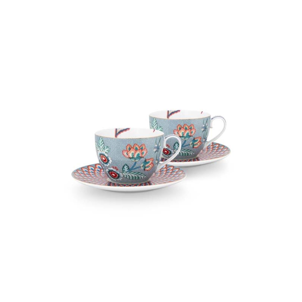 Set/2 Cups & Saucers Flower Festival Light Blue 280ml