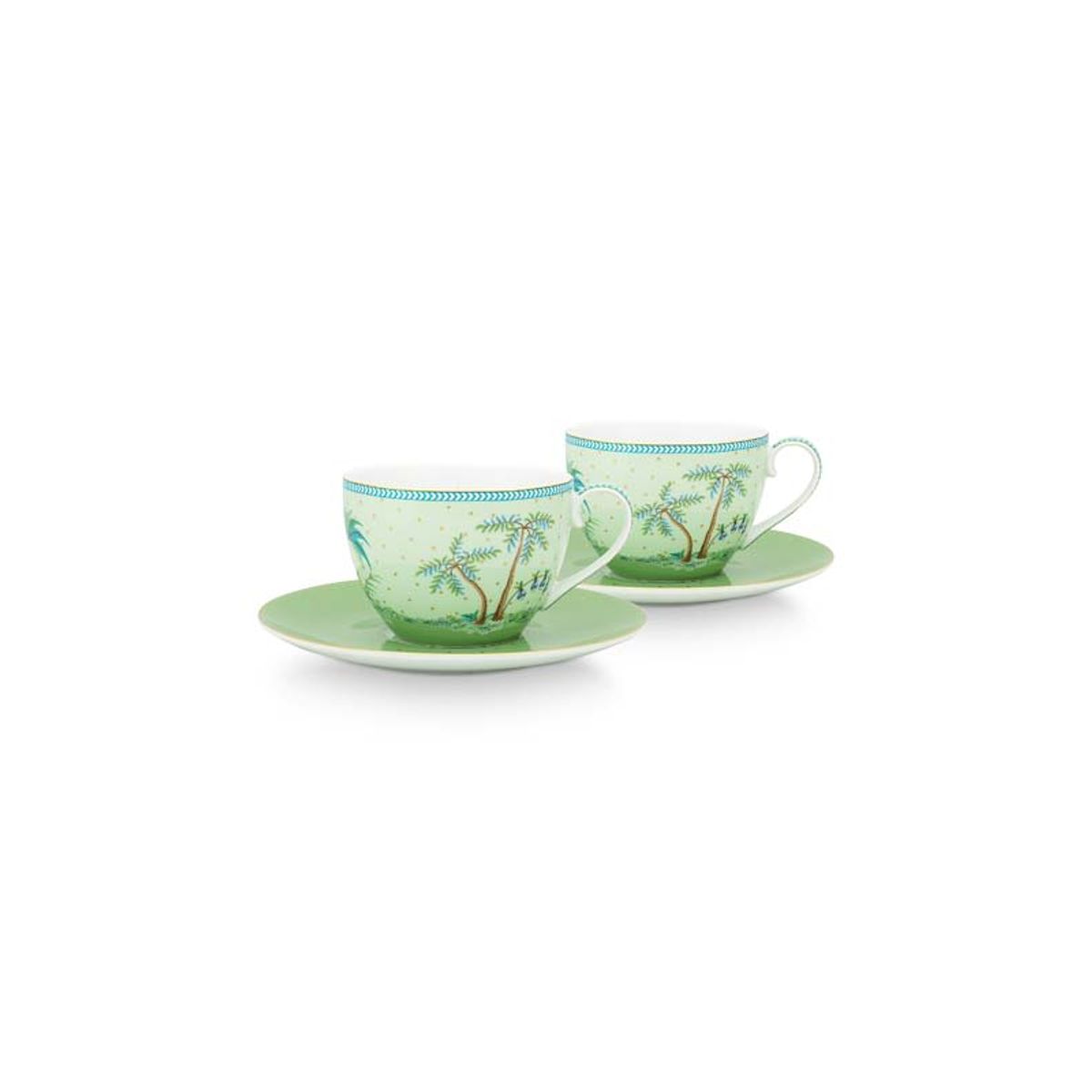 Set/2 Cups & Saucers Jolie Gold Dots Green 280ml