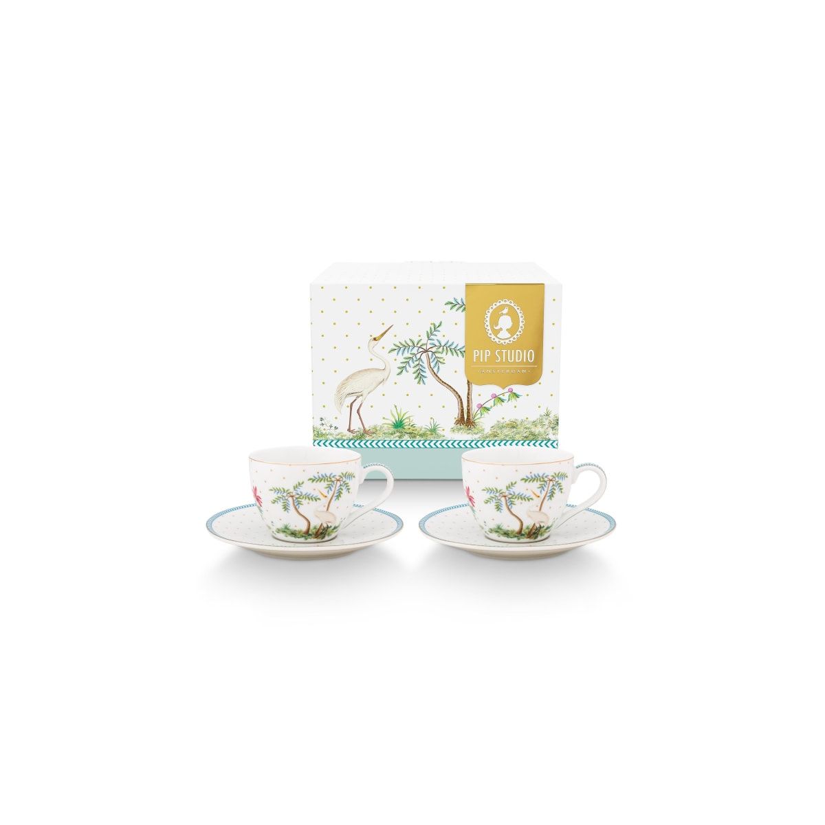 Set/2 Espresso Cups & Saucers Jolie Dots Gold 120ml