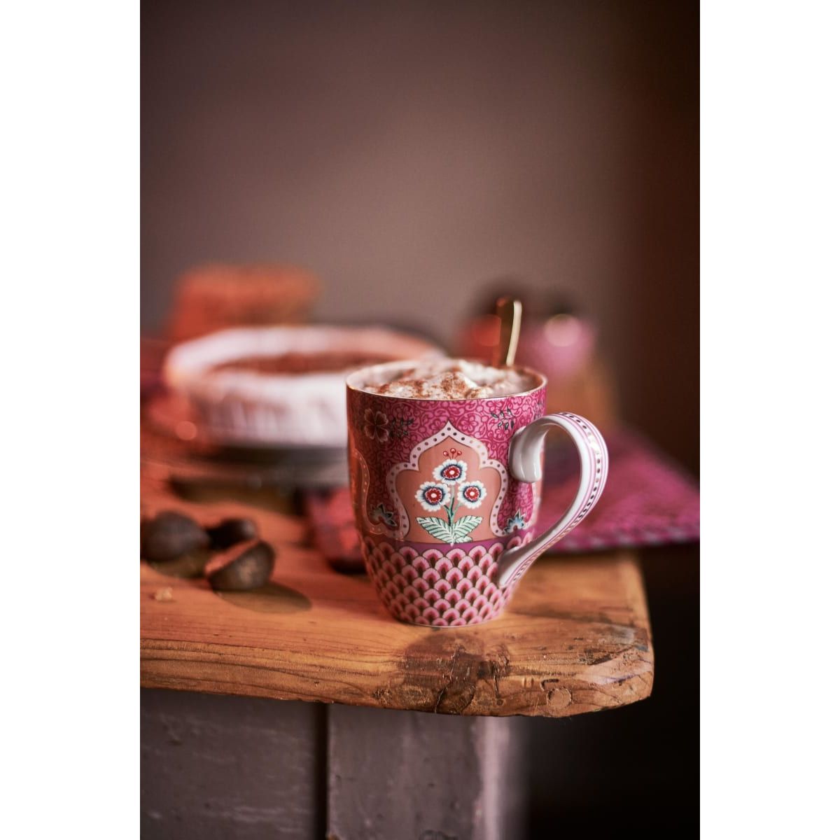 Mug Large Flower Festival Scallop Deco Dark Pink 350ml