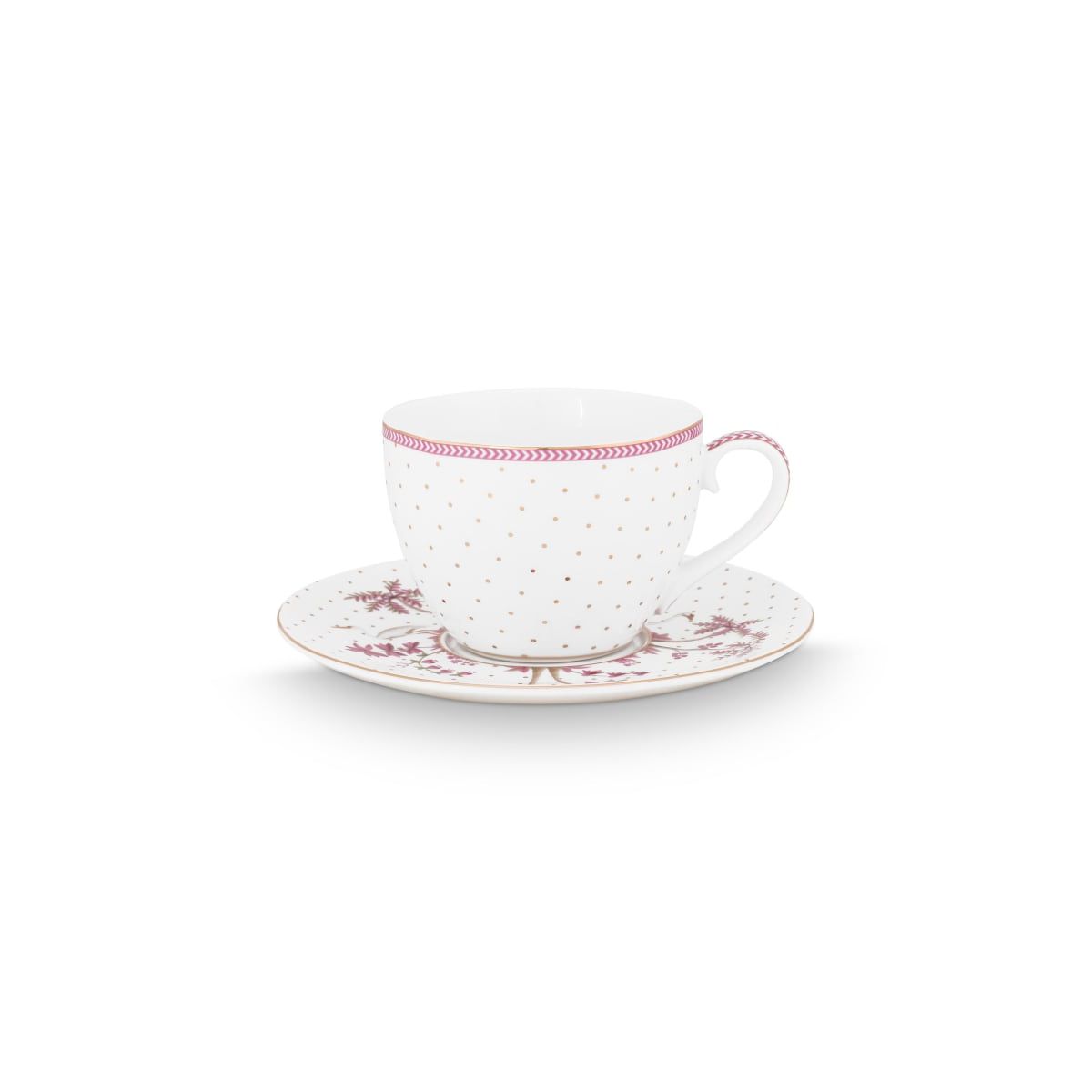 Pip Studio Cup & Saucer Jolie Dots Gold Pink 280ml