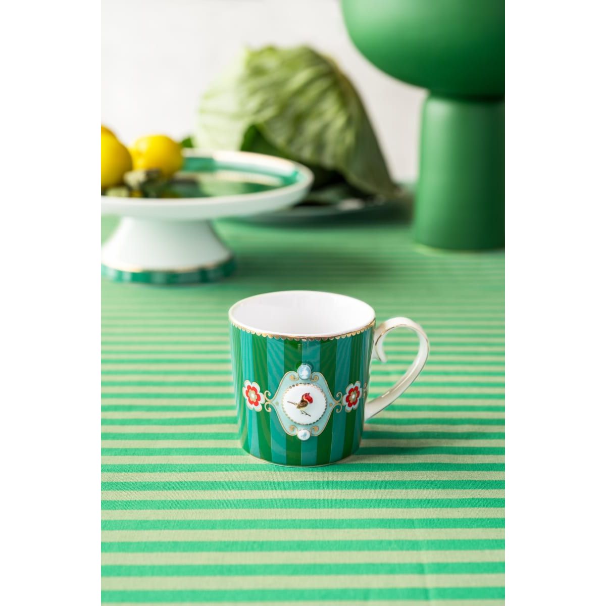 Mug Small Love Birds Medallion Stripes Emerald-Green 150ml