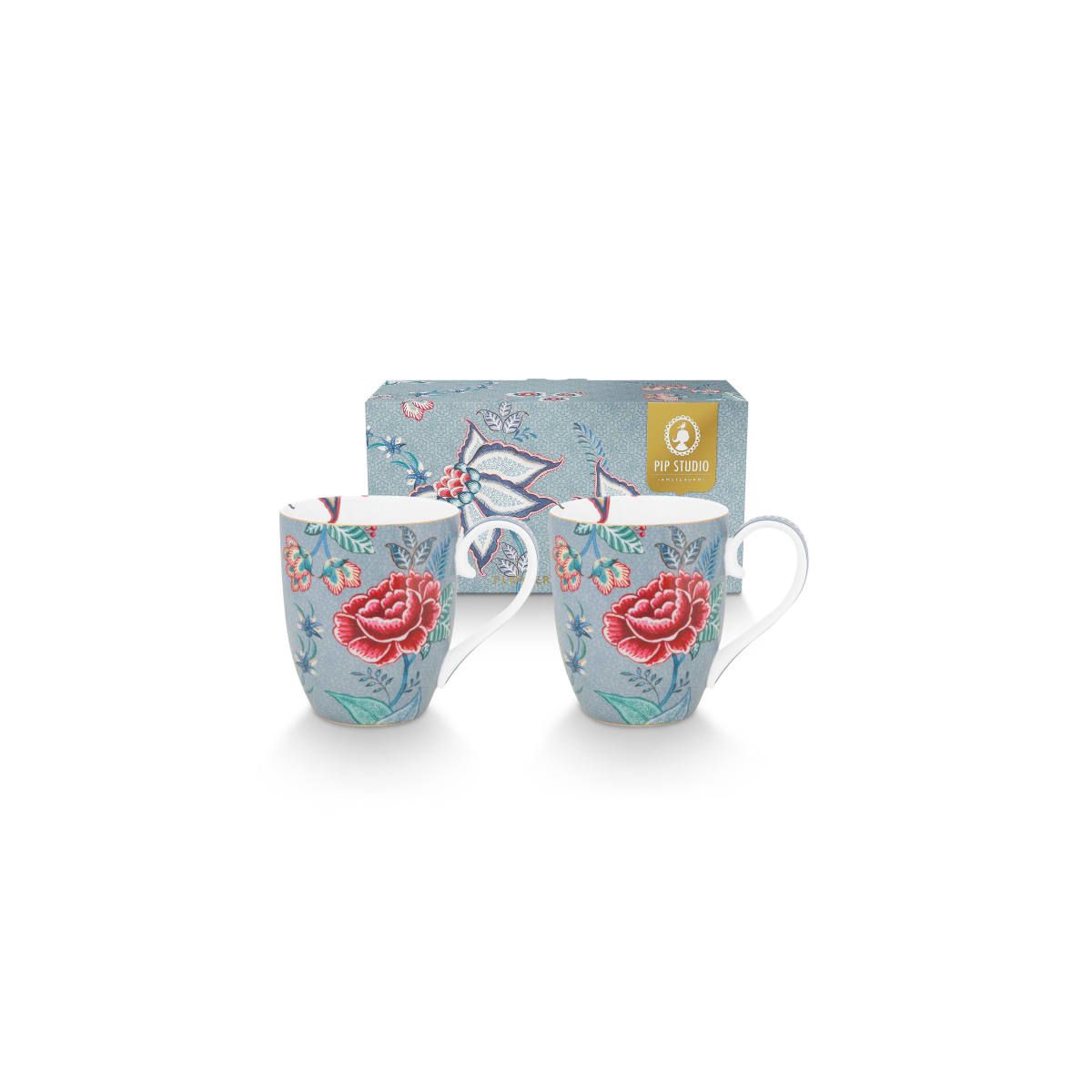 Set/2 Mugs XL Flower Festival Light Blue 450ml