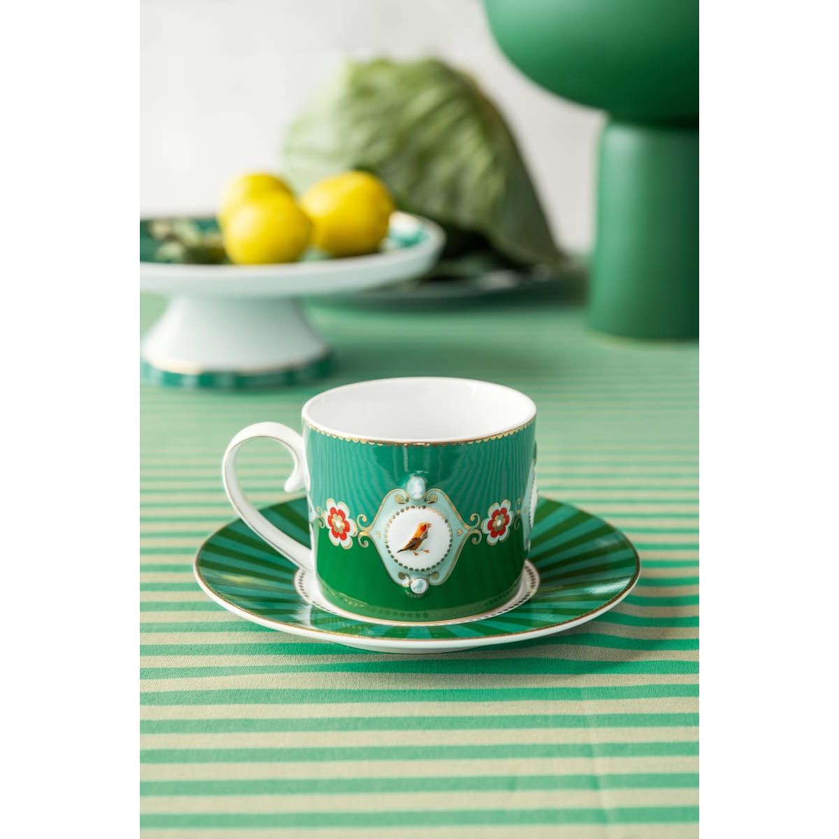 Cup & Saucer Love Birds Medallion Emerald-Green 200ml