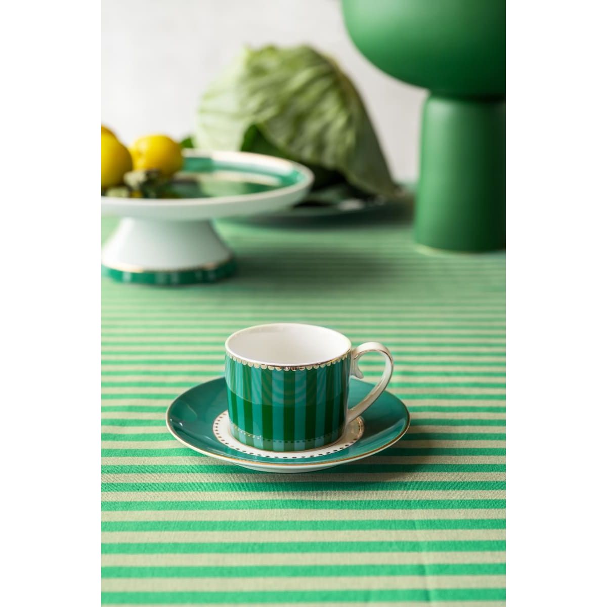 Espresso Cup & Saucer Love Birds Stripe Emerald- green125ml