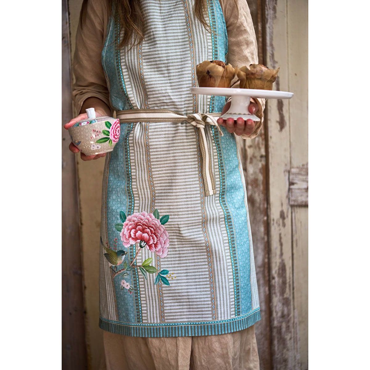 Apron Blushing Birds Blue 85x88cm