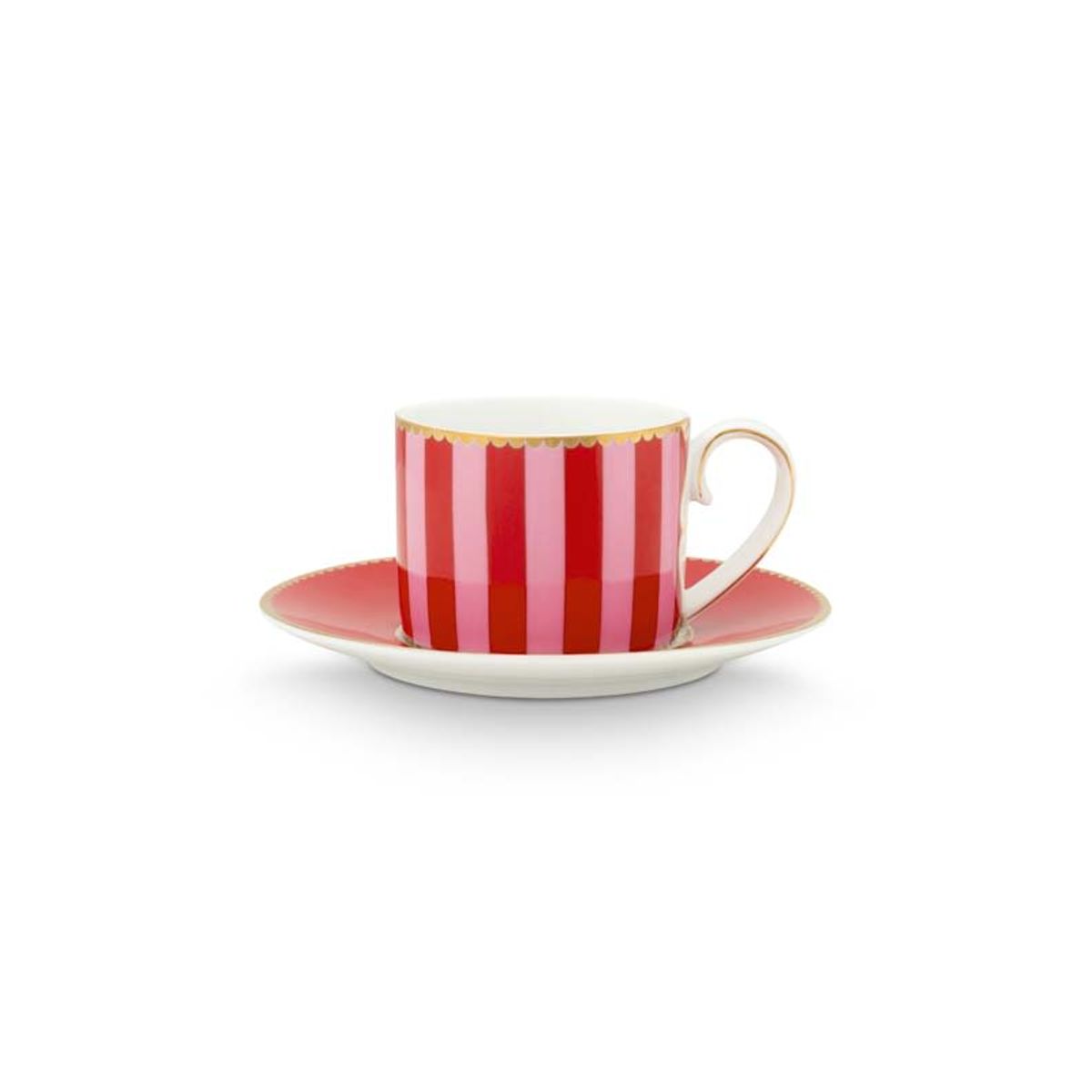 Espresso Cup & Saucer Love Birds Stripes Red-Pink 125ml