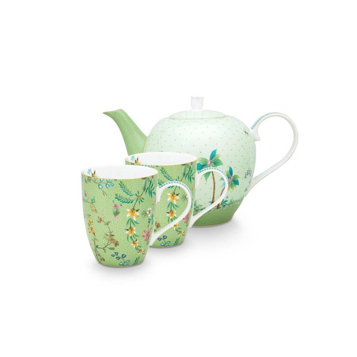 Set/3 Tea Set Large Jolie Flowers Green