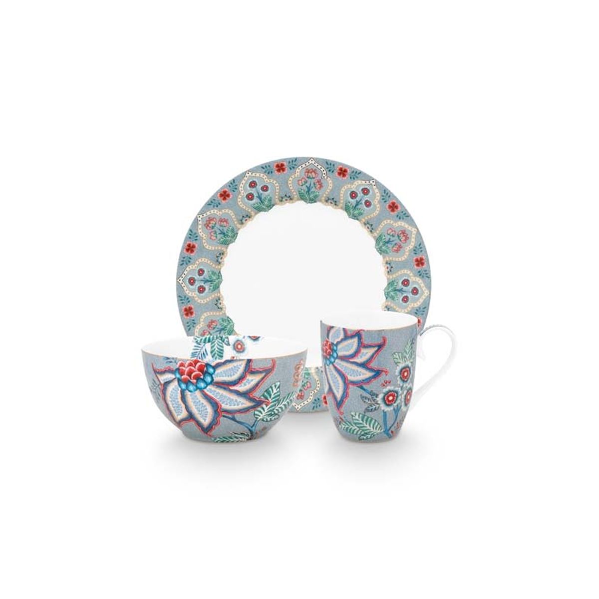 Set/3 Breakfast Set Flower Festival Light Blue