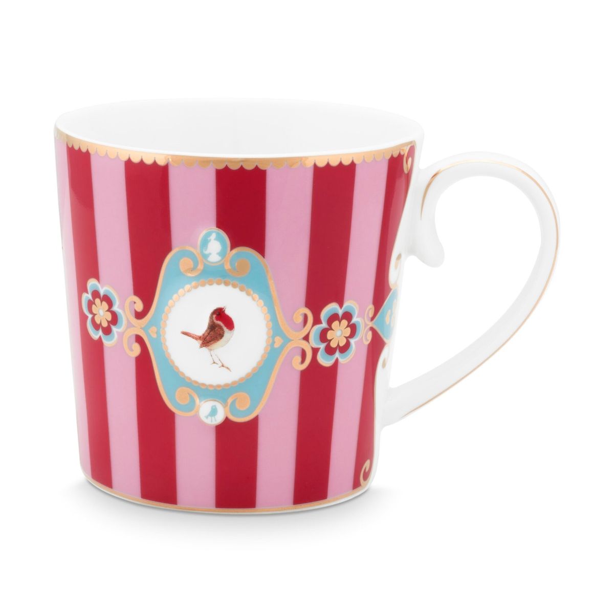 Mug Large Love Birds Medallion Stripes Red-Pink 250ml