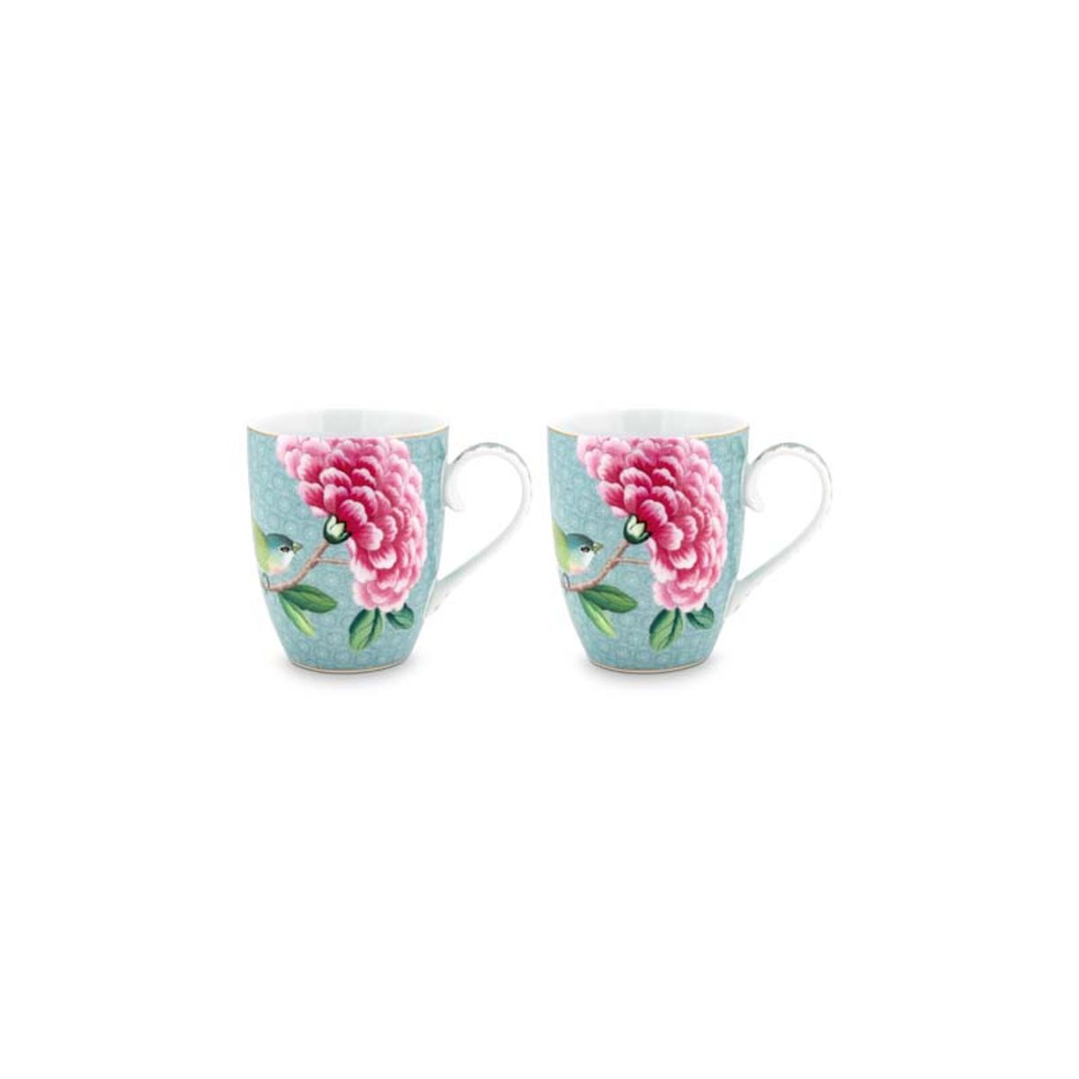 Set/2 Mugs Large Blushing Birds Blue 350ml