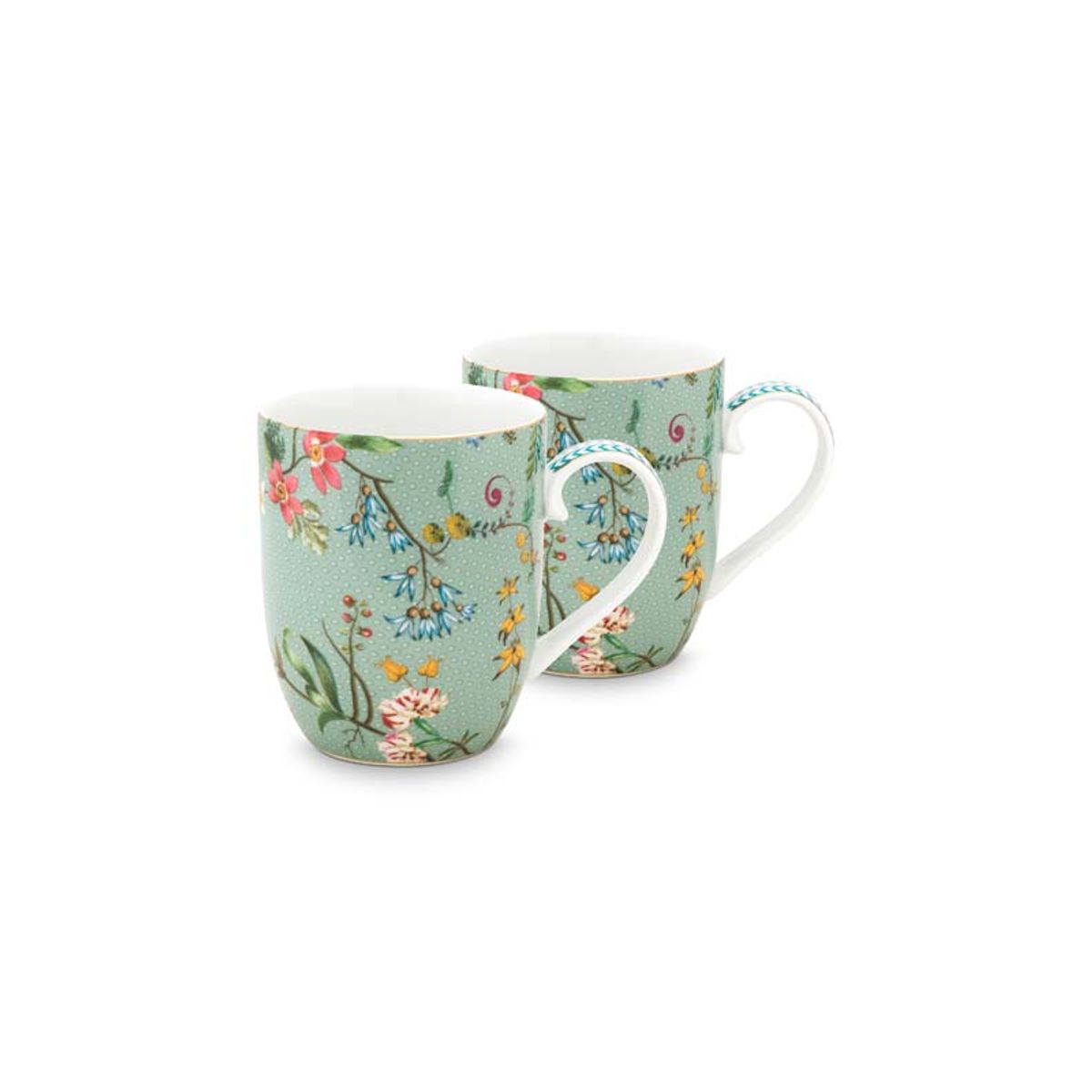 Set/2 Mugs Small Jolie Flowers Green 145ml