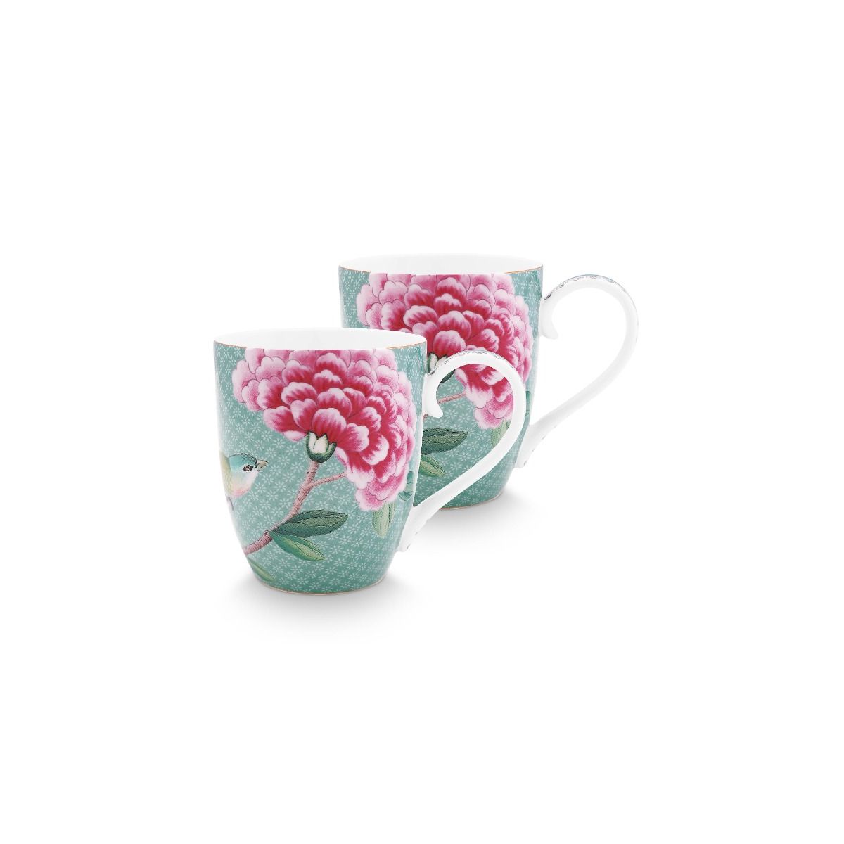 Set/2 Mugs XL Blushing Birds Blue 450ml