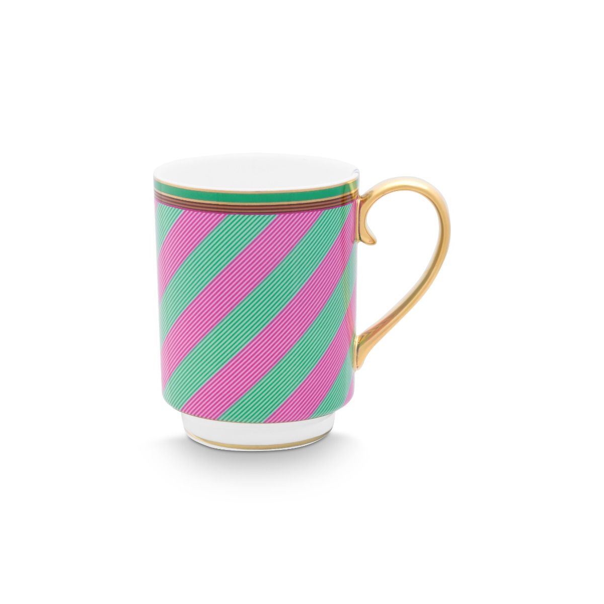 Mug Large with Ear Chique Stripes Pink-Green 350ml