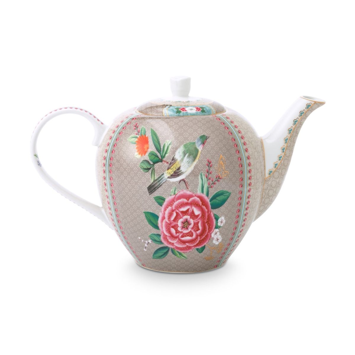 Tea Pot Large Blushing Birds Khaki 1.6ltr