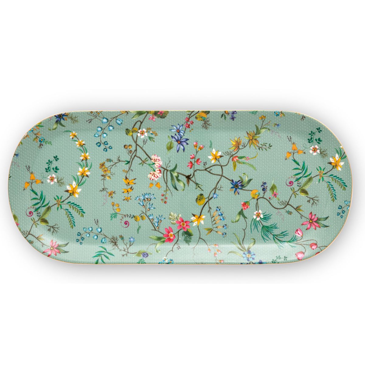 Cake Tray Rectangular Jolie Flowers Blue 33.3x15.5cm