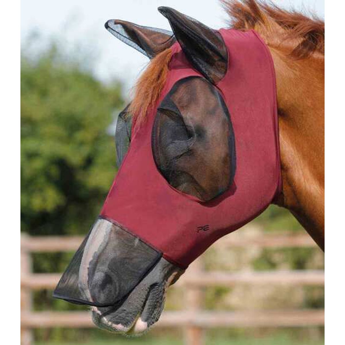 Premier Equine Comfort Lycra Xtra insektmaske med mulenet - Vinrød, XL