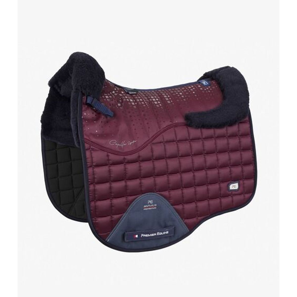 Premier Equine Capella Close Contact Merino Wool Dressur Underlag - Vinrød/navy merino