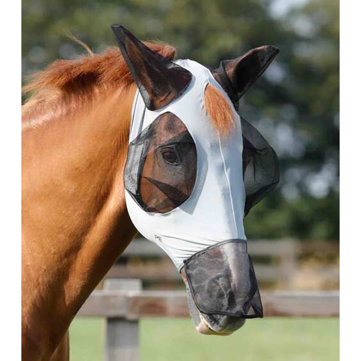 Premier Equine Comfort Lycra Xtra insektmaske med mulenet - Lys grå, M