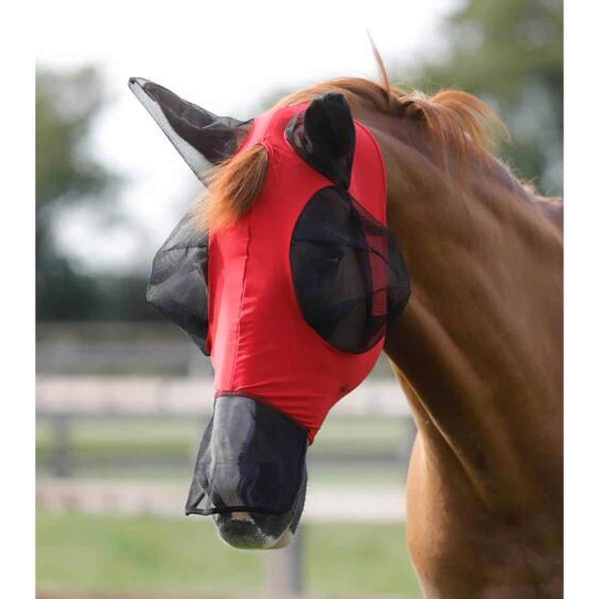 Premier Equine Comfort Lycra Xtra insektmaske med mulenet - Rød, S