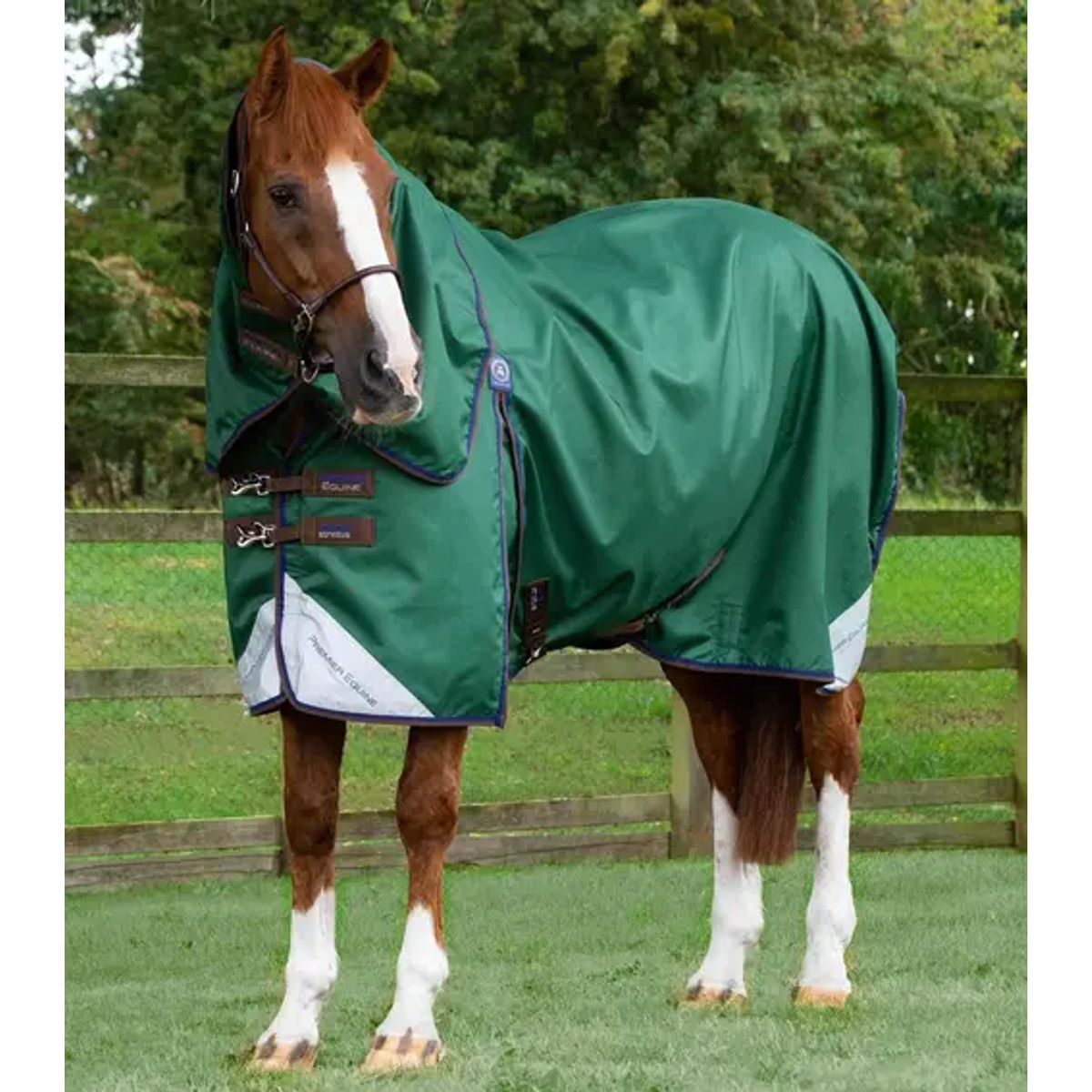 Premier Equine Akoni Stratus dækken med aftagelig hals - 0g - Grøn, 5,6" (125cm)