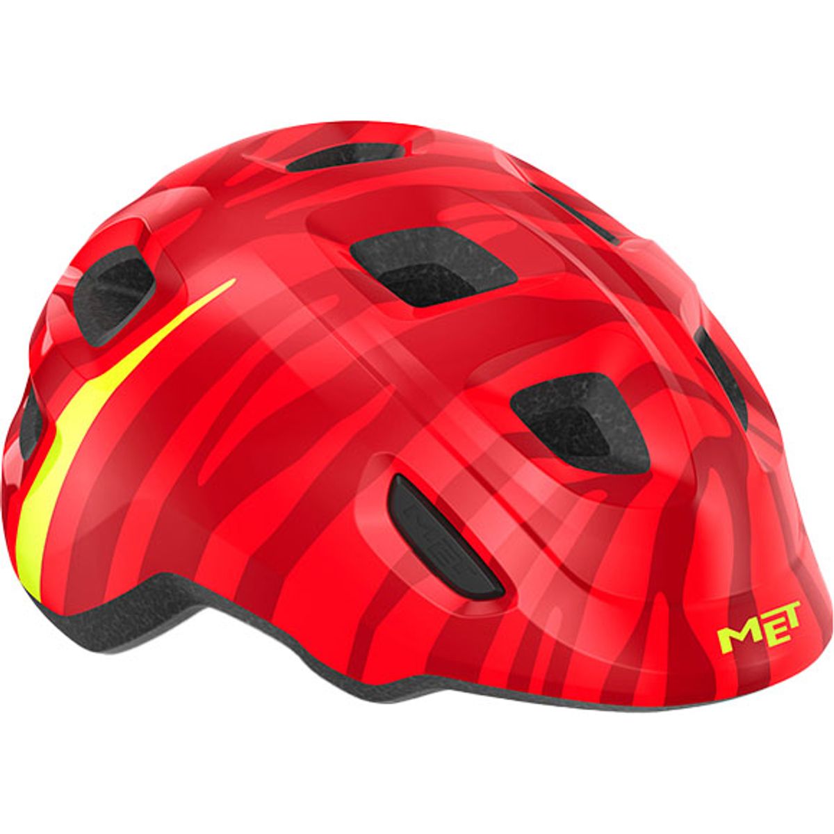 MET Helmet Hooray m. LED lys MIPS "Green Buckle" - Red Zebra/Glossy