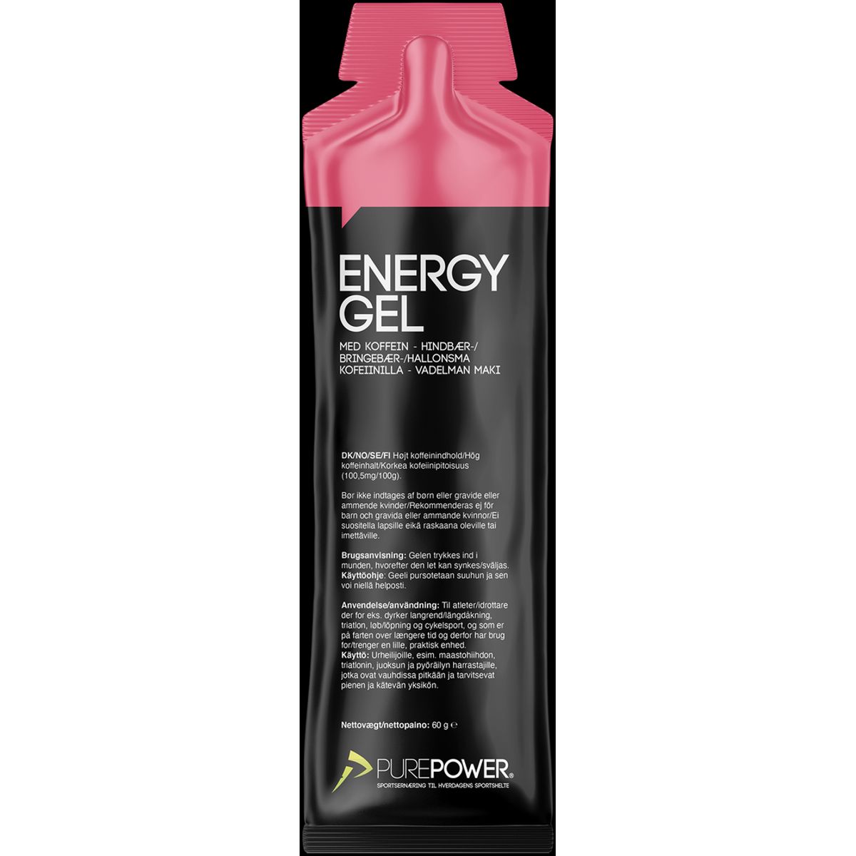 Purepower Energy Gel Koffein Hindbær - 60g