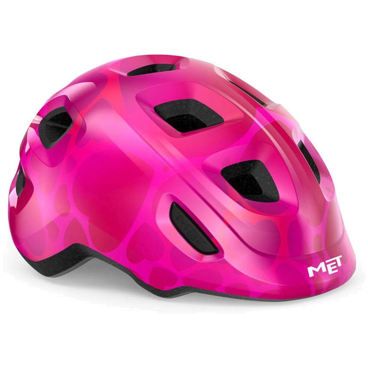 MET Helmet Hooray m. LED lys MIPS "Green Buckle" - Pink Hearts Glossy