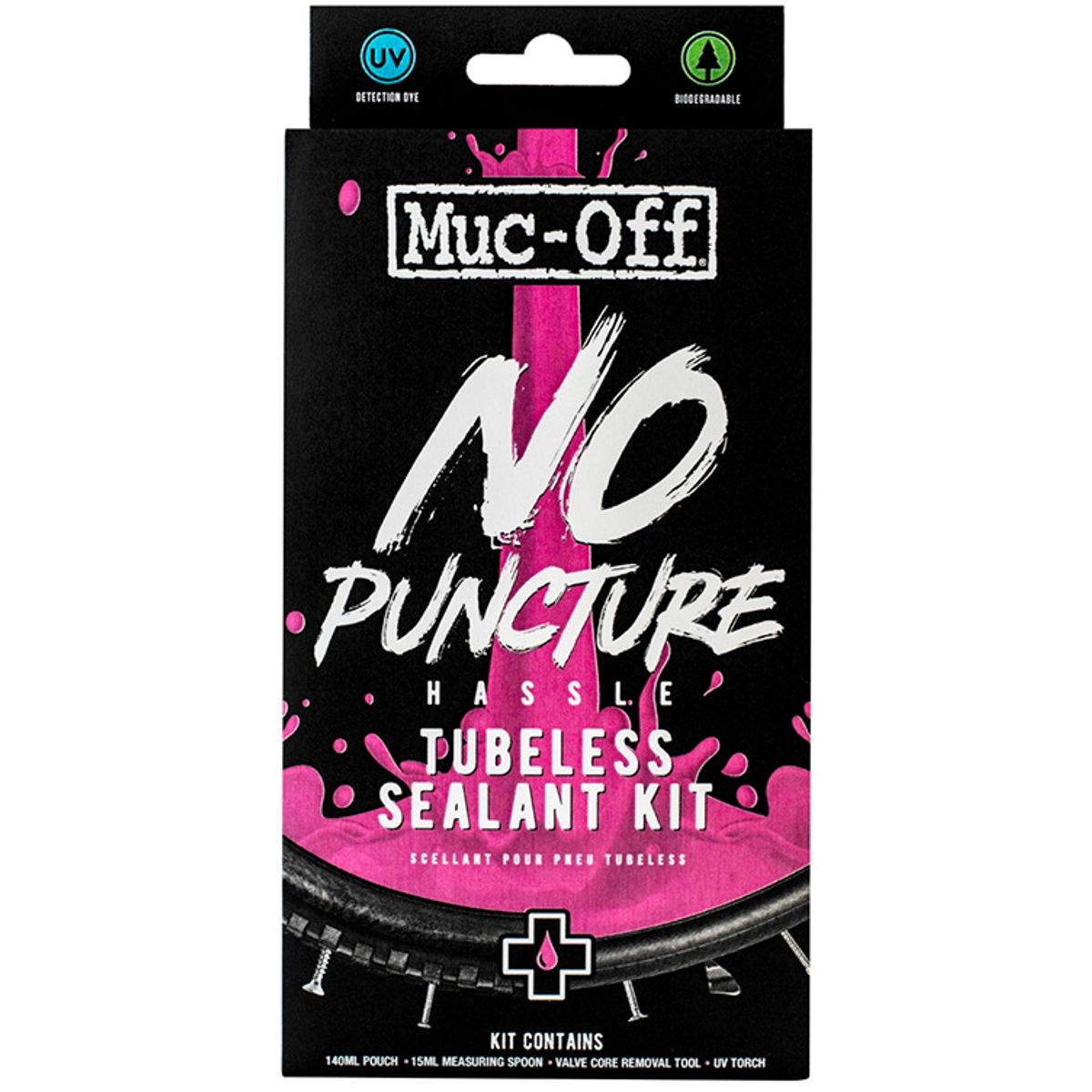 Muc-Off No Puncture Hassle Tubeless Kit (Væske+Ventilremover+Måleske)