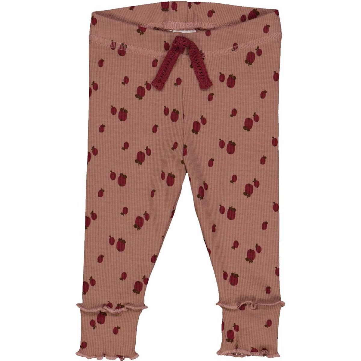 Apple leggings med æbler og flæser - Daydream/ Cabernet/ Bark - 92