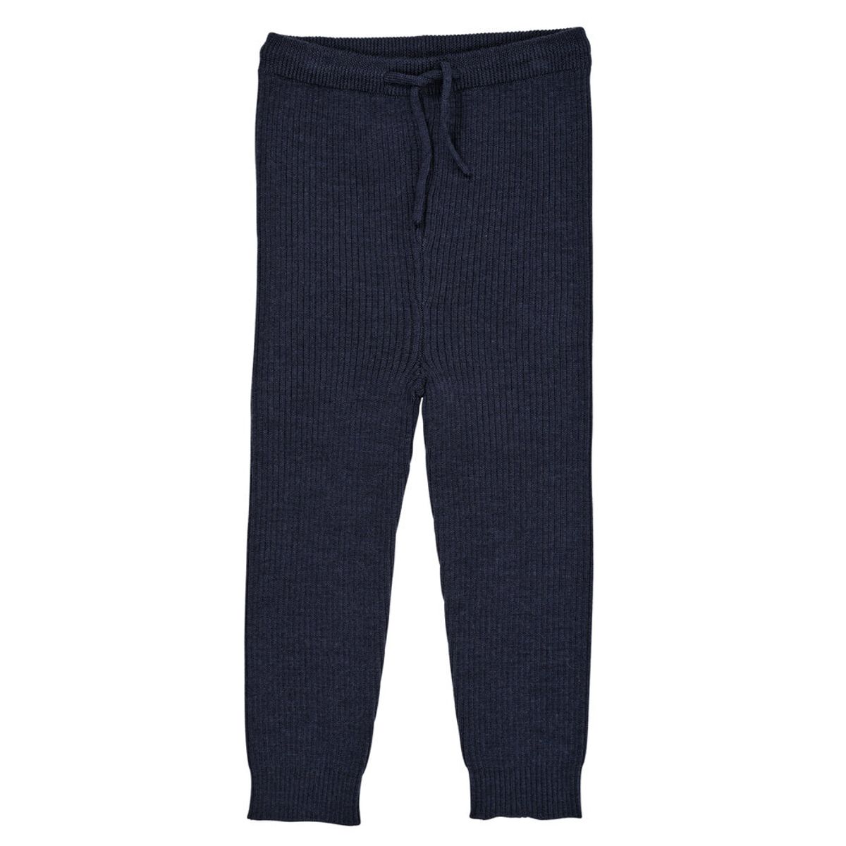 Klassisk merino rib leggings m. bindebånd - unisex - MØRKE BLÅ - 62