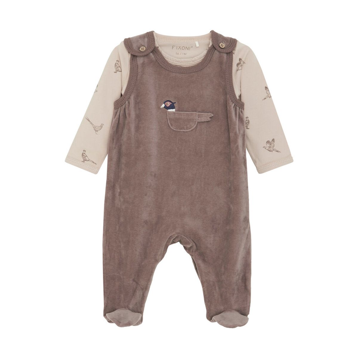 Sæt m. body og velour Sparkedragt - Deep Taupe - 62