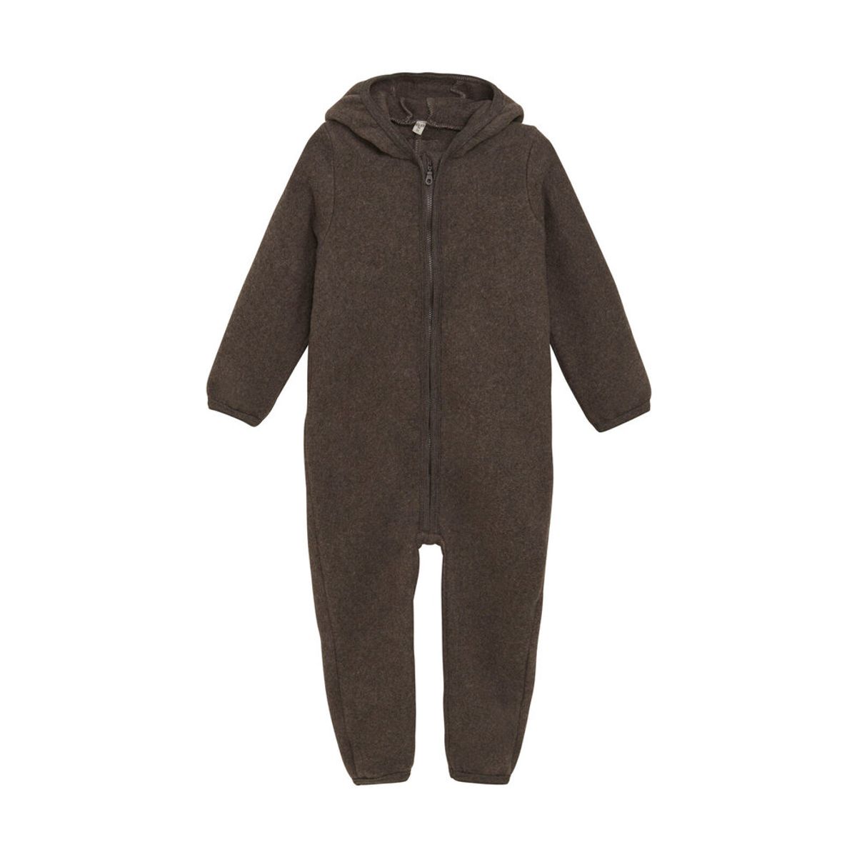 Køredragt m. ører Uld Fleece - Brown Melange - 80