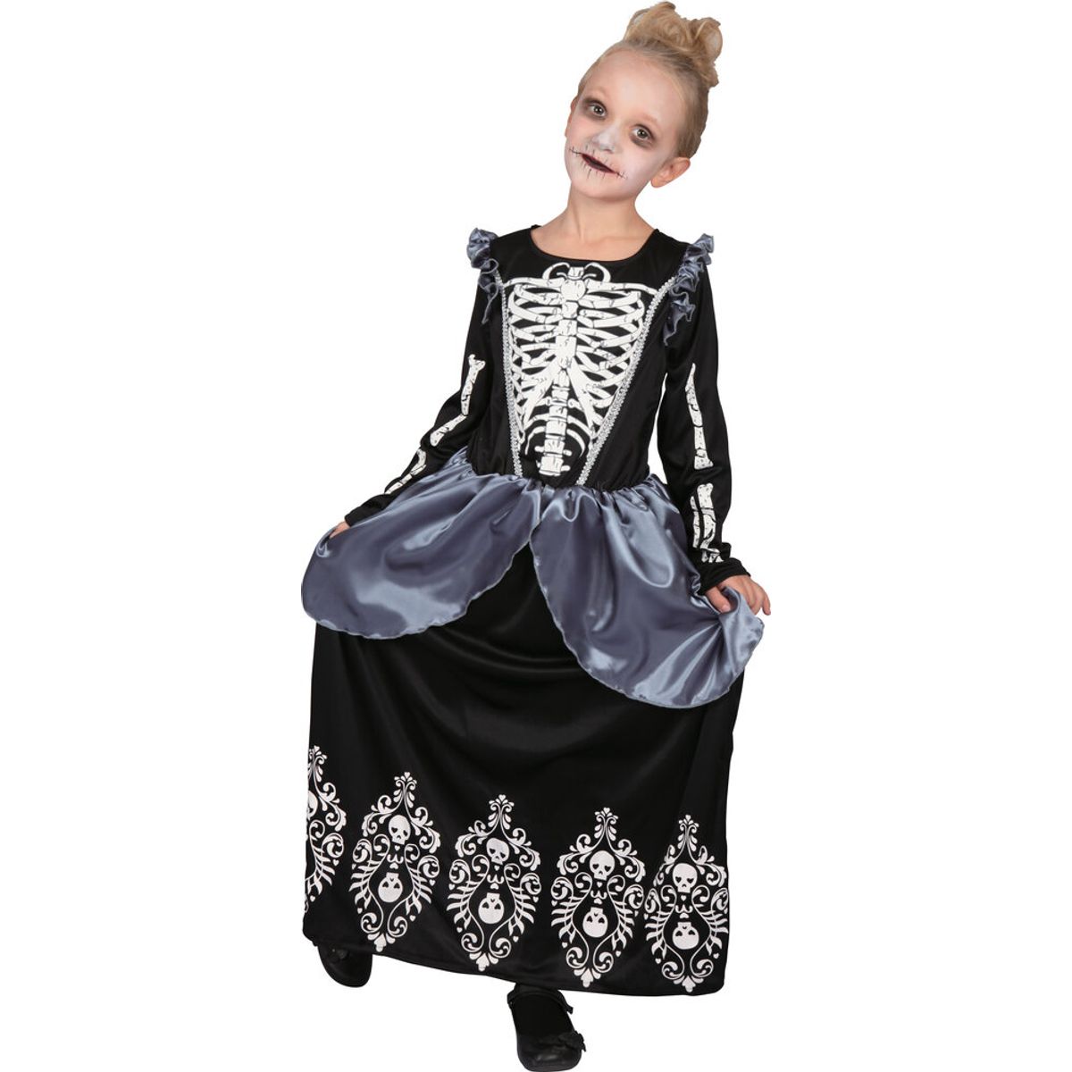 Skeleton Queen kostume - SORT - 5-7 ÅR