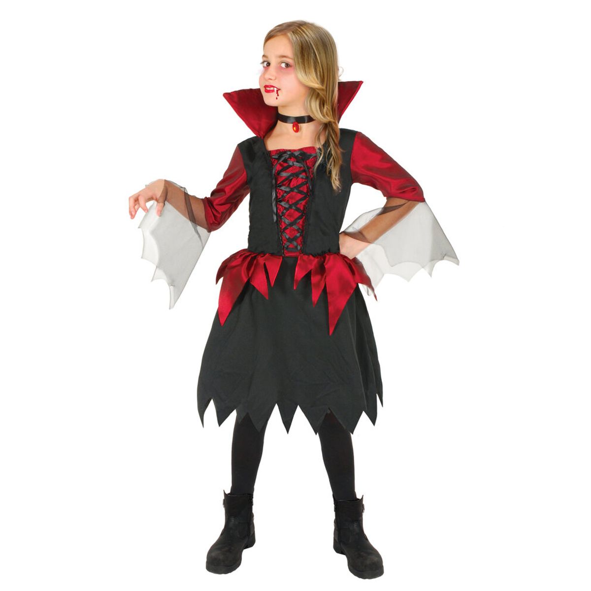 Vampiress kostume - SORT/RØD - 4-6 ÅR