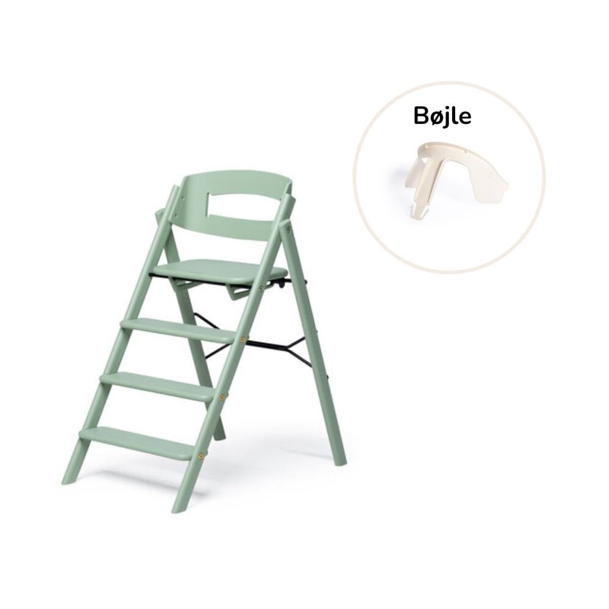 Klapp højstol foldbar bøg inkl. bøjle - pale green