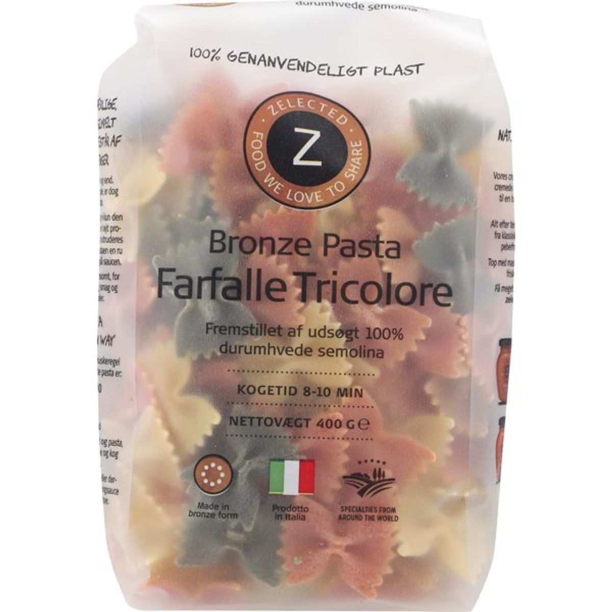 Pasta Farfalle 3-farvet 400g Zelected