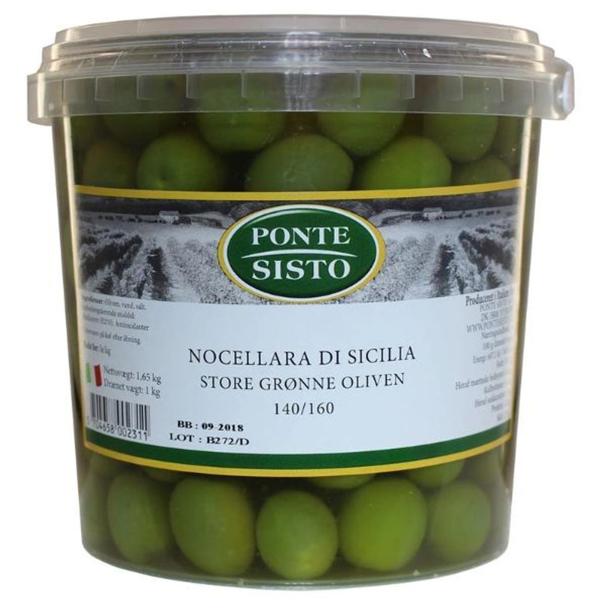 Oliven Nocellara Di Sicilia Grøn Ponte Sisto 1,67 Kg