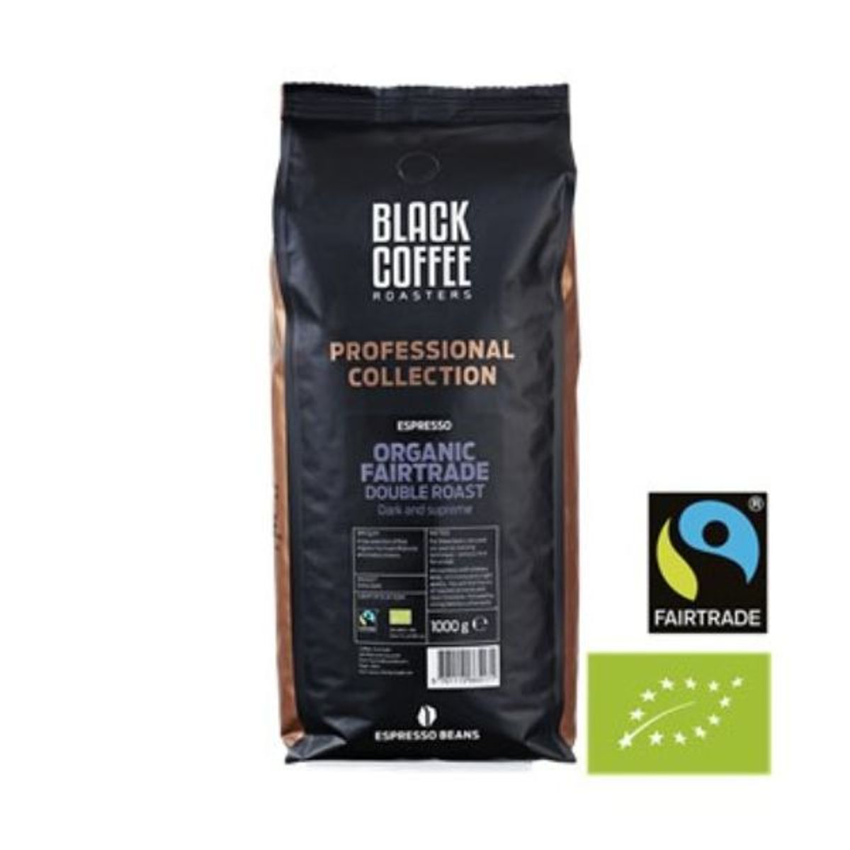 Black Coffee Roasters Pro Double Roast Fairtrade1kg Hele Bønner Øko