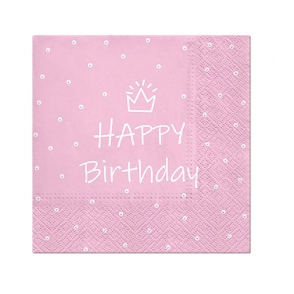 Servietter Happy Birthday Lys Pink 33 x 33 Cm 20 Stk.