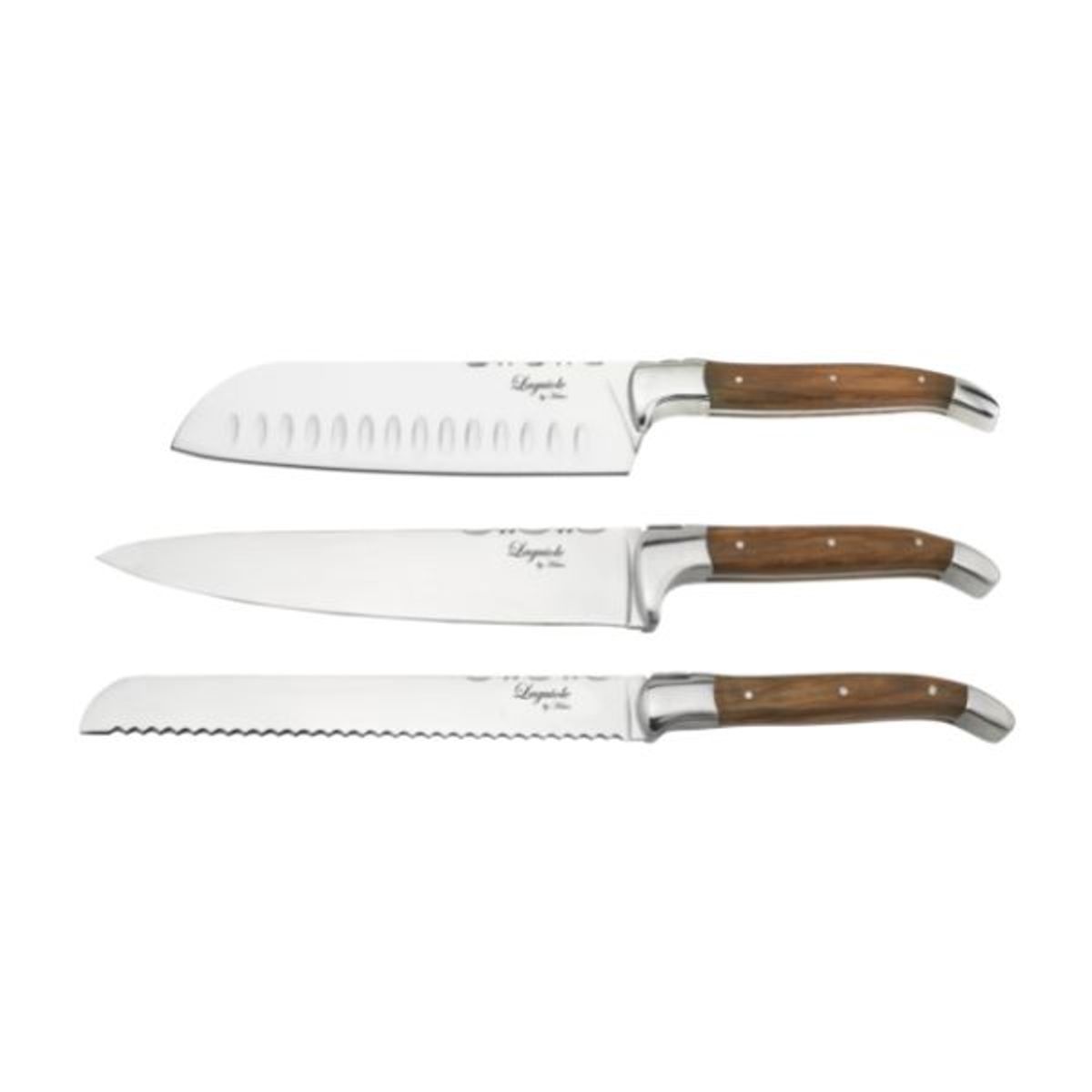 Laguiole By HÃ¢ws 3 Knives Set Santoku + Chef + Bread Knife