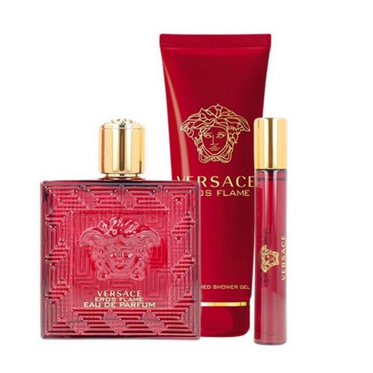 Versace - Eros Flame Sæt - 100 ml Edp + 10 ml Travel Spray + Shower Gel