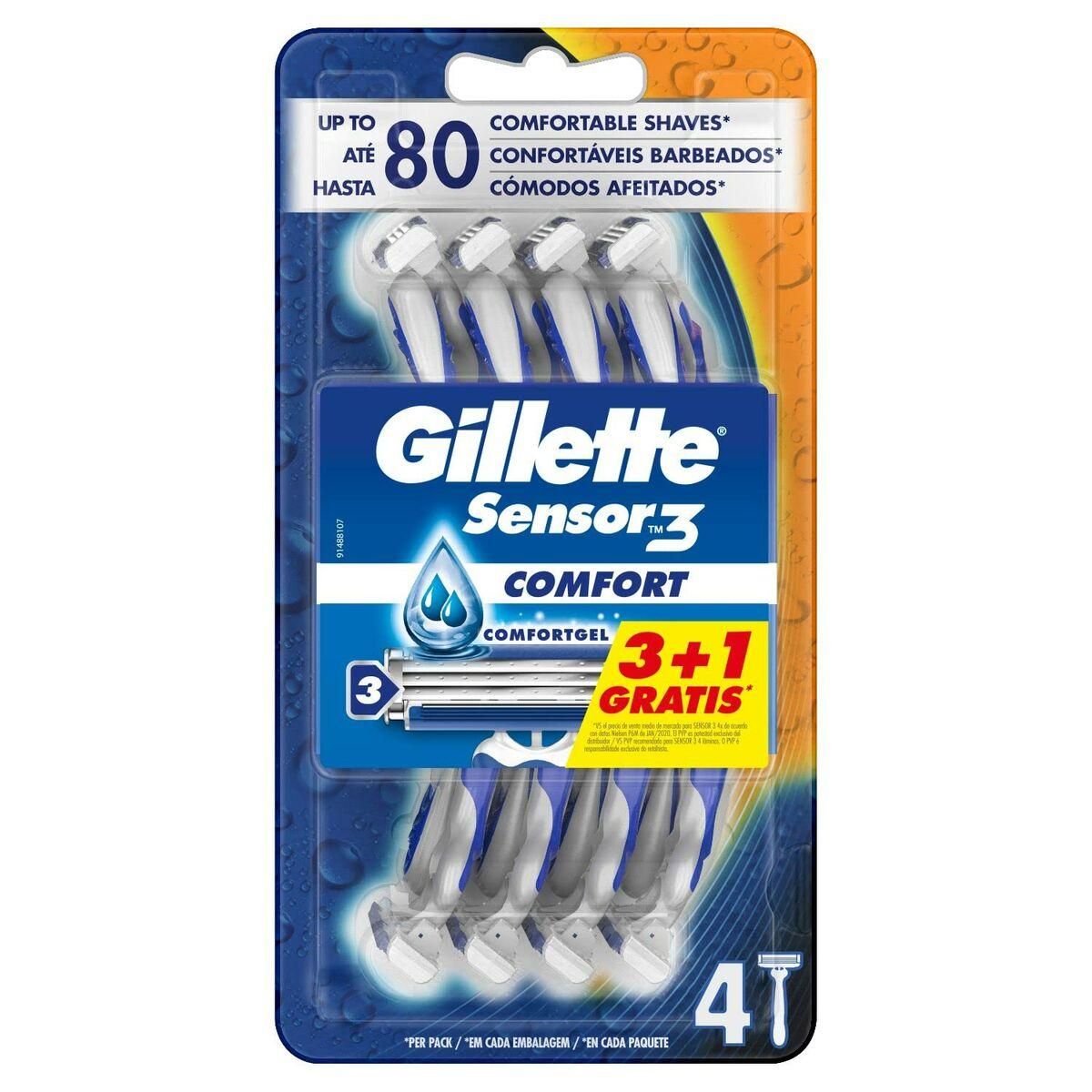 Máquinas de Barbear Descartáveis Gillette Sensor 3 Comfort 4 enheder