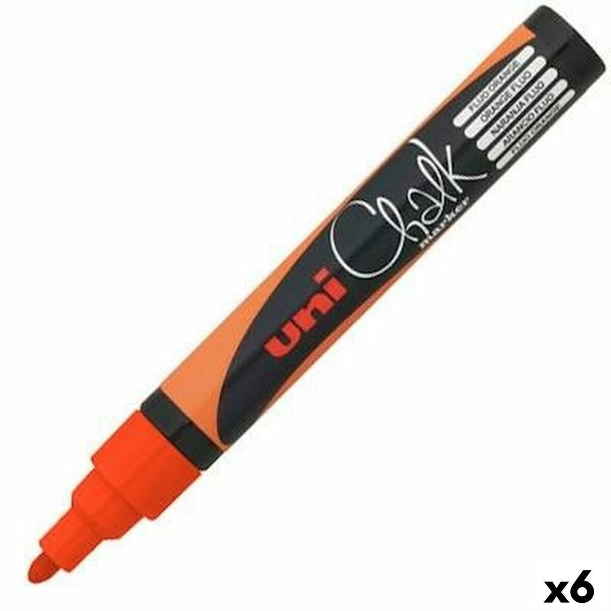 Flydende kridtmarkør Uni-Ball PWE-5M Fluor Orange (6 enheder)