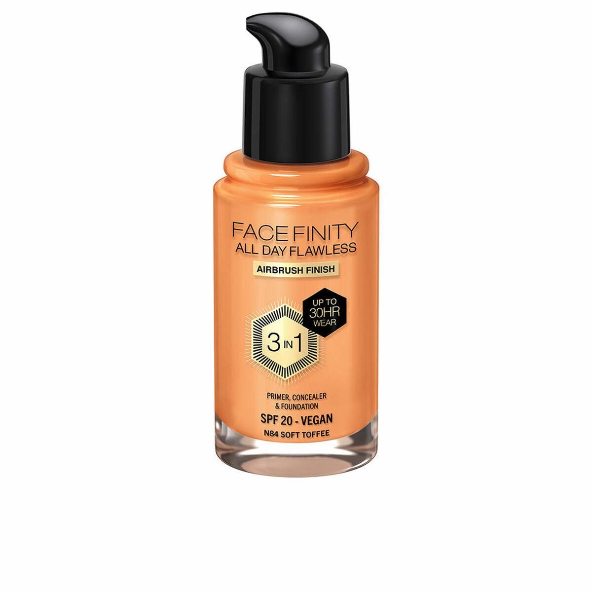 Cremet Make Up Foundation Max Factor Face Finity All Day Flawless 3-i-1 Spf 20 Nº N84 Soft toffee 30 ml