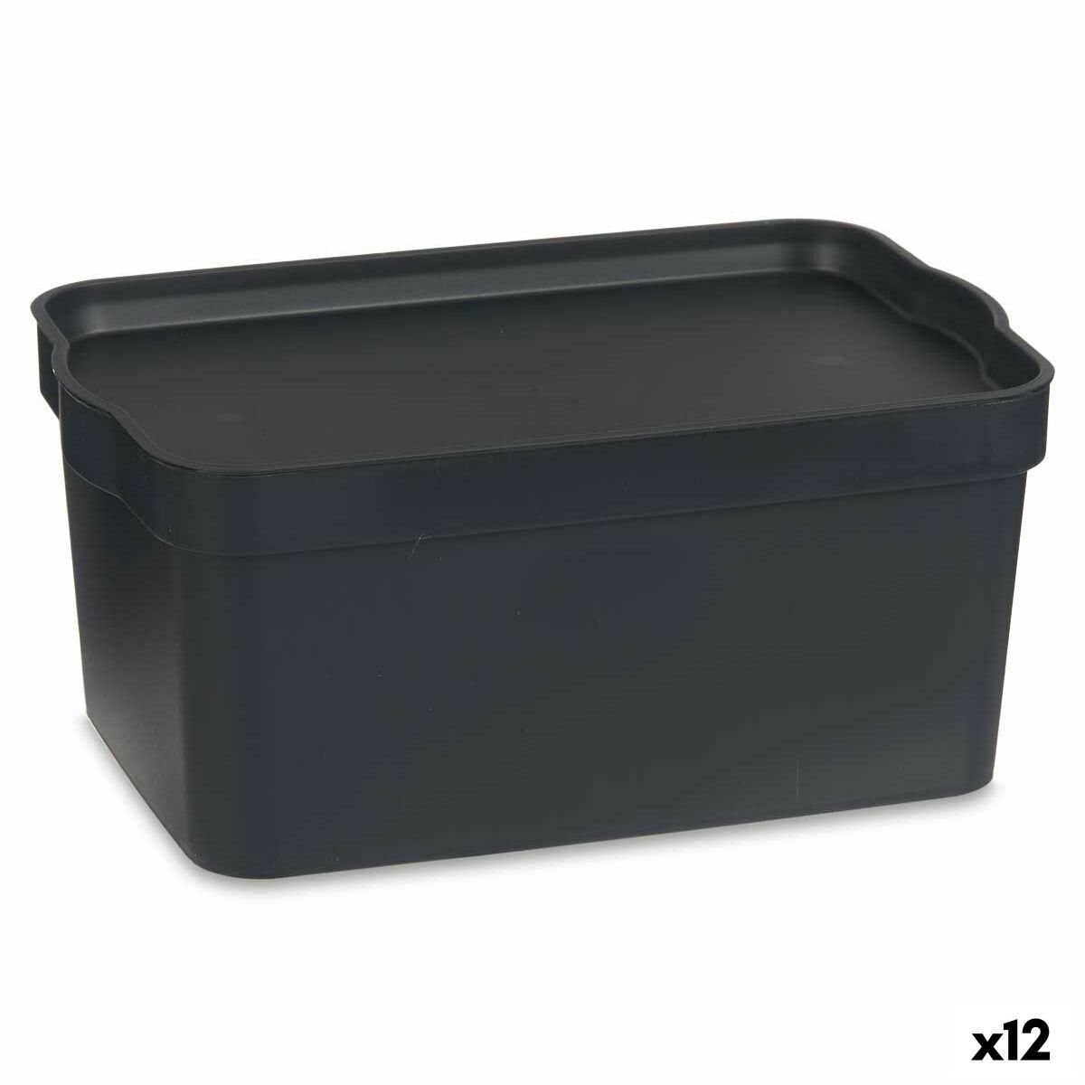 Opbevaringsboks med låg Antracit Plastik 7,5 L 21 x 14,2 x 32 cm (12 enheder)