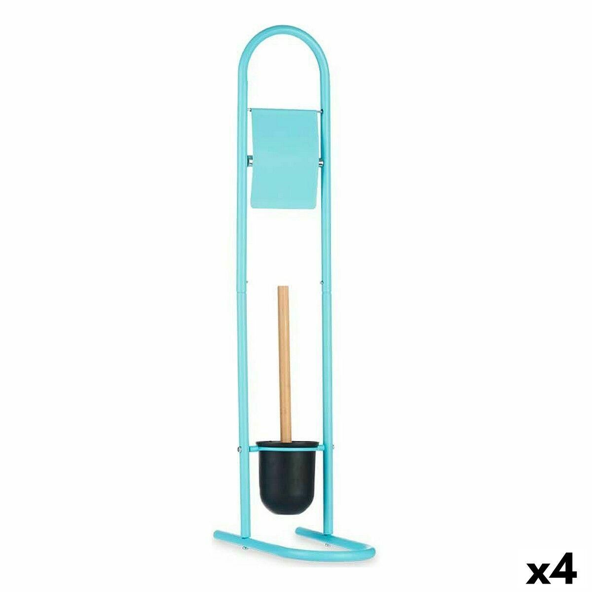 Toiletpapirholder med toiletbørsteholder 16 x 28,5 x 80,8 cm Blå Metal Plastik Bambus (4 enheder)