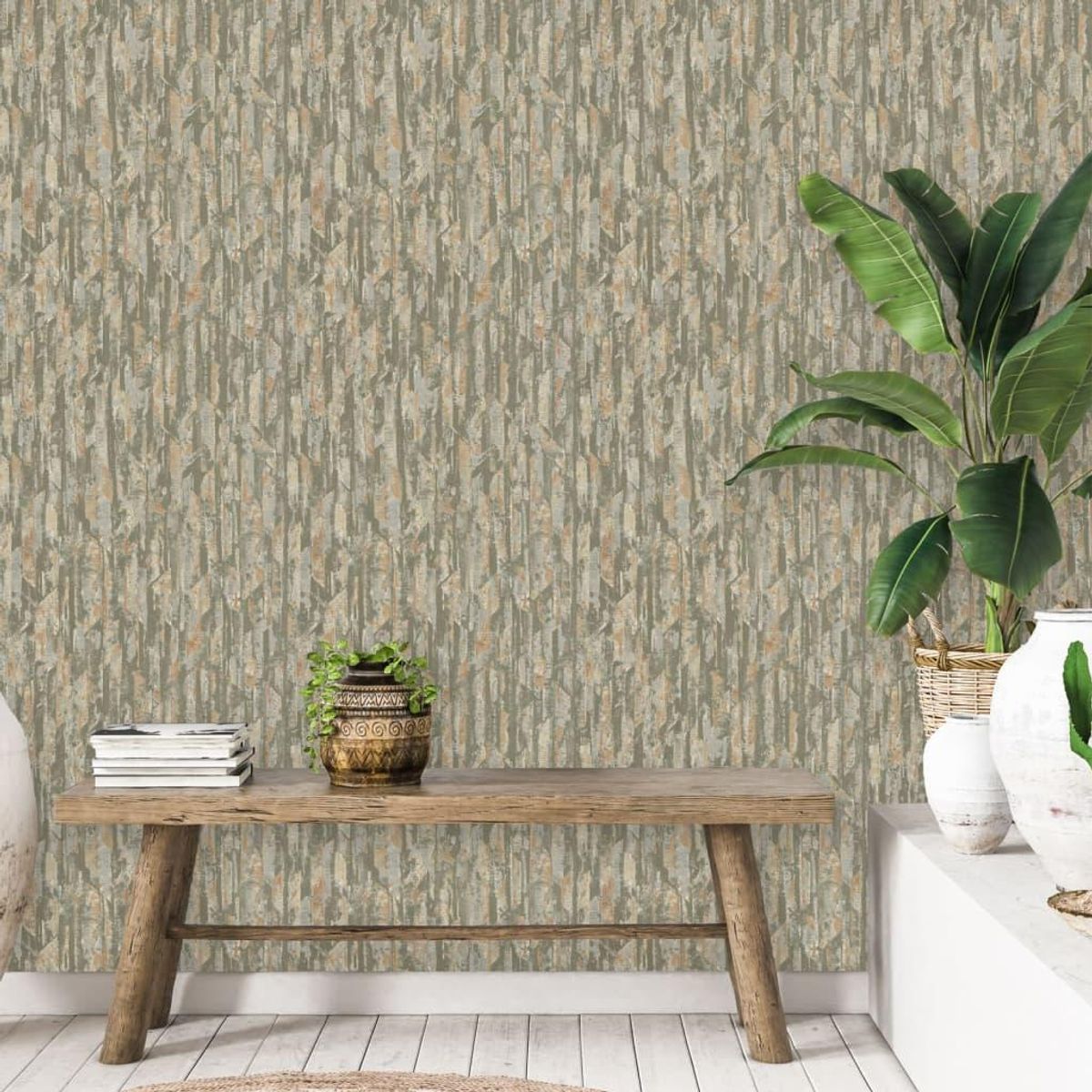 DUTCH WALLCOVERINGS tapet Phoenix grøn og beige