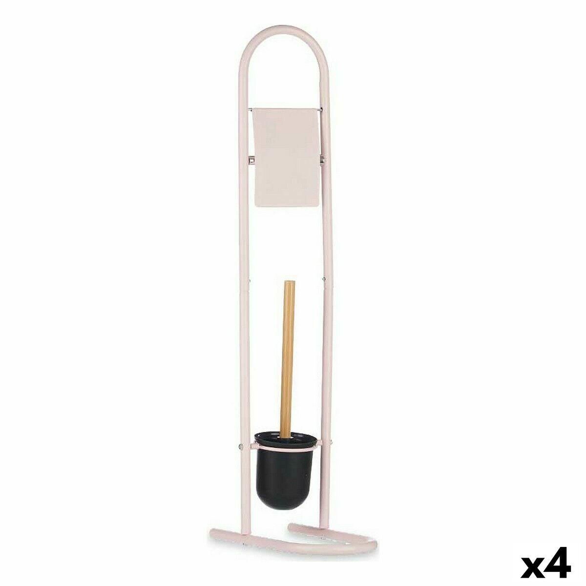 Toiletpapirholder med toiletbørsteholder 16 x 28,5 x 80,8 cm Pink Metal Plastik Bambus (4 enheder)