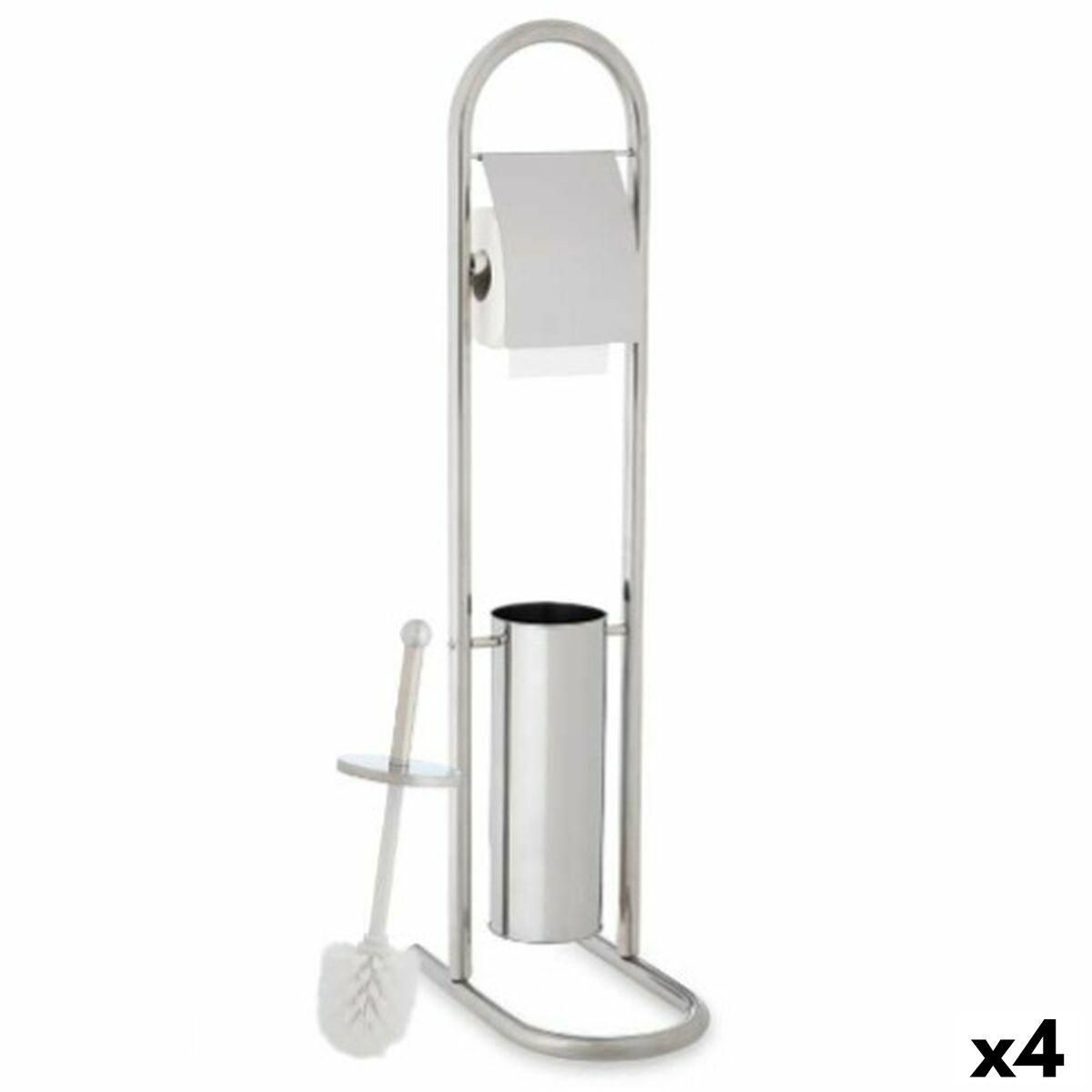 Toiletpapirholder med toiletbørsteholder Sølvfarvet Stål 17,5 x 29 x 80 cm (4 enheder)